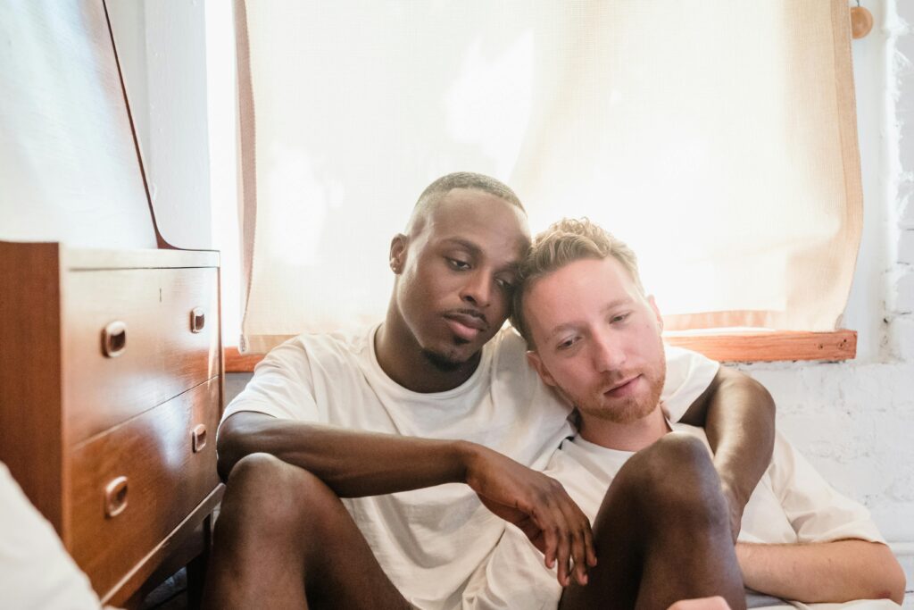 Two people in close, relaxed connection, representing the safety that underlies genuine intimacy.